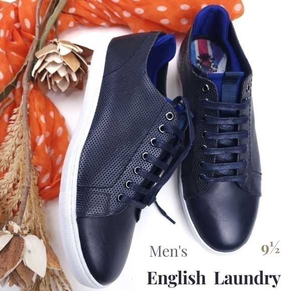 English Laundry Navy Leather Men's Loafer Sneakers Sz 9.5 - Picture 1 of 15